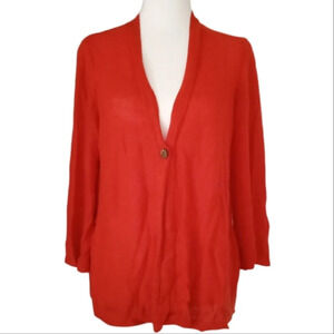 J. Jill Lightweight Open Knit Linen Blend One Button Cardigan Orange Size Small